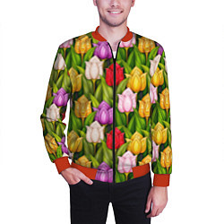 Бомбер мужской Объемные разноцветные тюльпаны, цвет: 3D-красный — фото 2