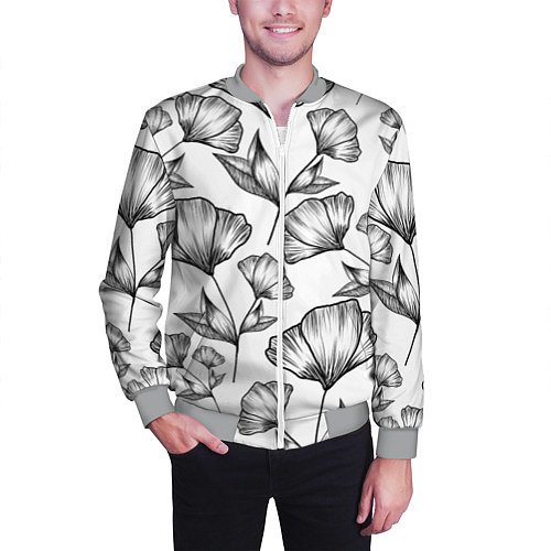 Мужской бомбер Графичные цветы на белом фоне / 3D-Меланж – фото 3