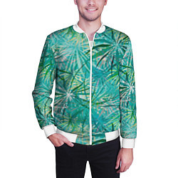 Бомбер мужской Тропические листья на зеленом фоне, цвет: 3D-белый — фото 2