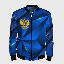 Бомбер мужской Герб РФ на синем объемном фоне, цвет: 3D-черный
