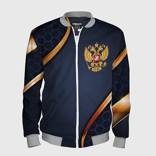 Мужской бомбер Blue & gold герб России / 3D-Меланж – фото 1