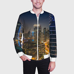 Бомбер мужской Ночной красочный город, цвет: 3D-белый — фото 2