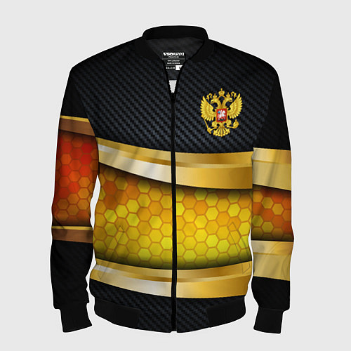 Мужской бомбер Black & gold - герб России / 3D-Черный – фото 1