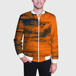 Бомбер мужской Абстрактная оранжевая поверхность и чёрные тени, цвет: 3D-белый — фото 2