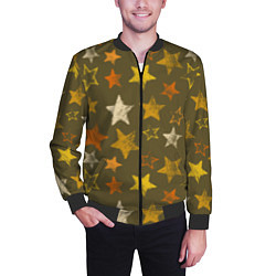 Бомбер мужской Желто-оранжевые звезды на зелнгом фоне, цвет: 3D-черный — фото 2