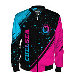 Бомбер мужской Chelsea - neon gradient: надпись, символ, цвет: 3D-черный