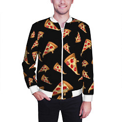 Бомбер мужской Куски пиццы на черном фоне, цвет: 3D-белый — фото 2