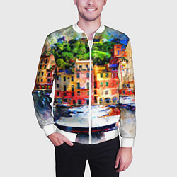 Бомбер мужской Картина красочный город, цвет: 3D-белый — фото 2