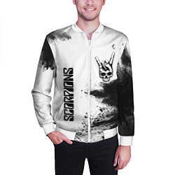 Бомбер мужской Scorpions и рок символ на светлом фоне, цвет: 3D-белый — фото 2