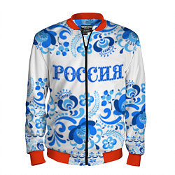 Бомбер мужской РОССИЯ голубой узор, цвет: 3D-красный