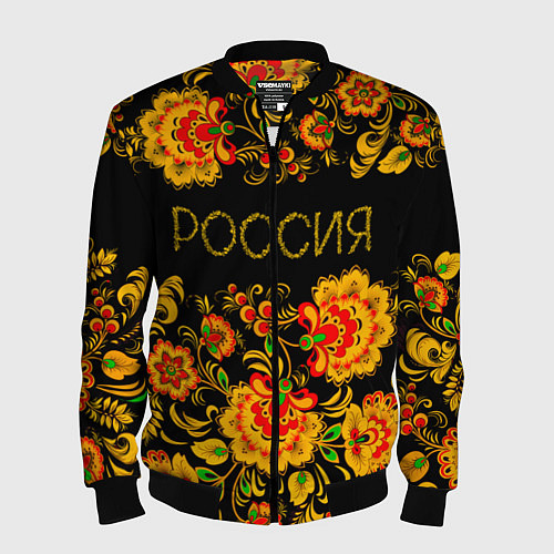 Мужской бомбер РОССИЯ роспись хохлома / 3D-Черный – фото 1