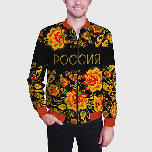 Мужской бомбер РОССИЯ роспись хохлома / 3D-Красный – фото 3