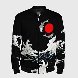 Бомбер мужской Волны и рыбки, цвет: 3D-черный