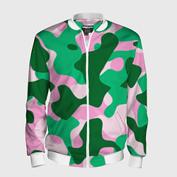 Бомбер мужской Абстрактные зелёно-розовые пятна, цвет: 3D-белый