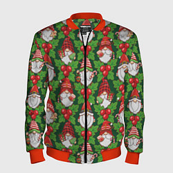 Бомбер мужской Новогодние гномы - паттерн, цвет: 3D-красный