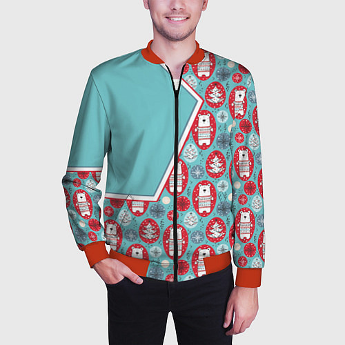 Мужской бомбер Новогодние мишки / 3D-Красный – фото 3