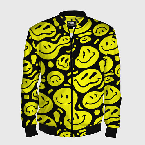 Мужской бомбер Кислотный желтый смайлик / 3D-Черный – фото 1