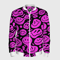 Бомбер мужской Кислотный розовый в смайликах, цвет: 3D-белый