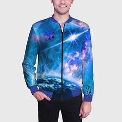 Бомбер мужской Космос - планета и яркая звезда, цвет: 3D-синий — фото 2