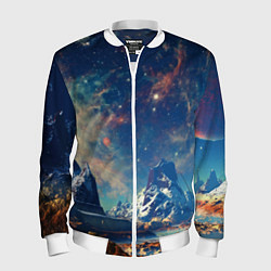Бомбер мужской Горы и бескрайний космос, цвет: 3D-белый