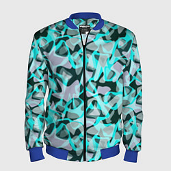 Бомбер мужской Пятнистый абстрактный узор серый с бирюзовыми лини, цвет: 3D-синий