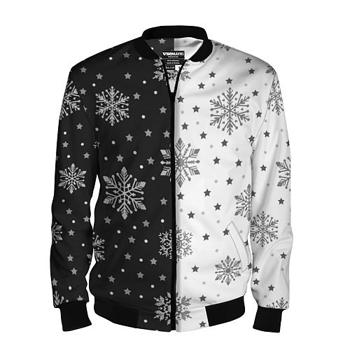 Мужской бомбер Рождественские снежинки на черно-белом фоне / 3D-Черный – фото 1