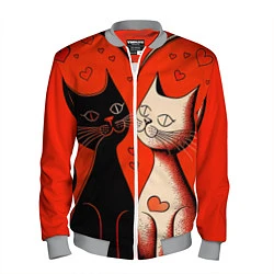 Бомбер мужской Влюблённые кошки на красном фоне, цвет: 3D-меланж