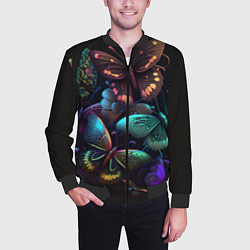 Бомбер мужской Разные неоновые бабочки, цвет: 3D-черный — фото 2