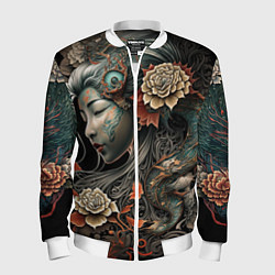 Бомбер мужской Японская девушка Irezumi, цвет: 3D-белый