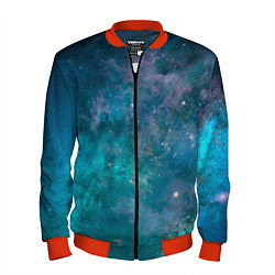 Бомбер мужской Абстрактный светло-синий космос и звёзды, цвет: 3D-красный