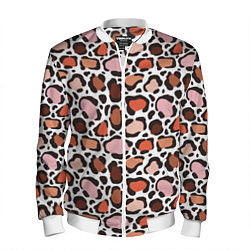 Бомбер мужской Бесконечные цветные пятна леопарда, цвет: 3D-белый