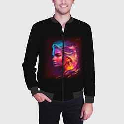 Бомбер мужской Неоновая девушка II, цвет: 3D-черный — фото 2