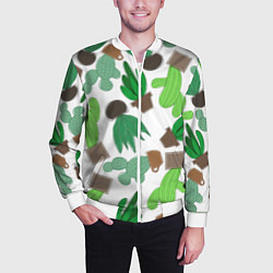 Бомбер мужской Кактусы в горшках - паттерн, цвет: 3D-белый — фото 2
