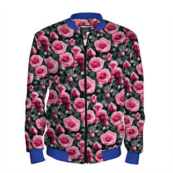 Бомбер мужской Кусты розовых роз на сером фоне, цвет: 3D-синий