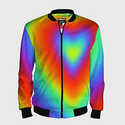 Бомбер мужской Сердце - радужный градиент, цвет: 3D-черный
