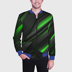 Бомбер мужской Черно-зеленые объемные полосы, цвет: 3D-синий — фото 2