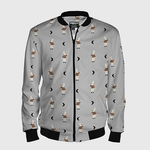 Мужской бомбер Зайка и луна - паттерн серый / 3D-Черный – фото 1