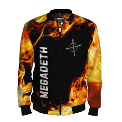 Бомбер мужской Megadeth и пылающий огонь, цвет: 3D-черный
