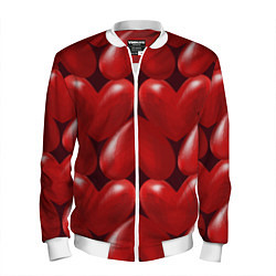 Бомбер мужской Red hearts, цвет: 3D-белый