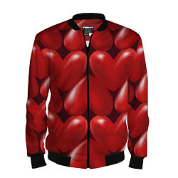 Бомбер мужской Red hearts, цвет: 3D-черный