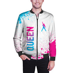 Бомбер мужской Queen neon gradient style: надпись, символ, цвет: 3D-черный — фото 2