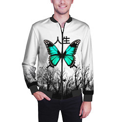 Бомбер мужской С бабочкой на фоне японского иероглифа, цвет: 3D-черный — фото 2