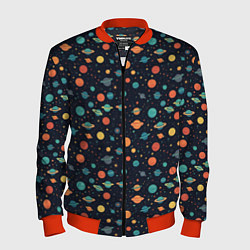 Бомбер мужской Темный космос с планетами паттерн, цвет: 3D-красный
