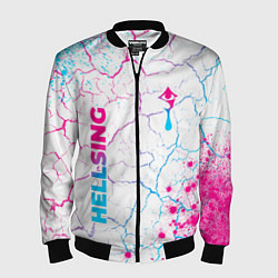 Бомбер мужской Hellsing neon gradient style: надпись, символ, цвет: 3D-черный