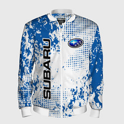 Бомбер мужской Subaru blue logo, цвет: 3D-белый