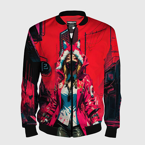 Мужской бомбер Девушка-лиса кицунэ / 3D-Черный – фото 1