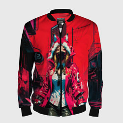 Бомбер мужской Девушка-лиса кицунэ, цвет: 3D-черный