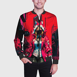 Бомбер мужской Девушка-лиса кицунэ, цвет: 3D-черный — фото 2