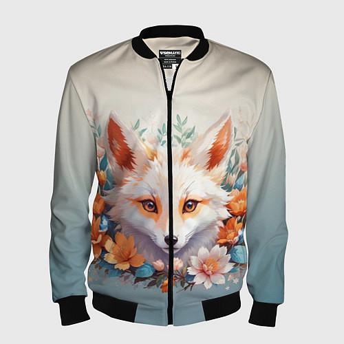 Мужской бомбер Цветочная лиса / 3D-Черный – фото 1