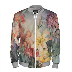 Бомбер мужской Акварельные лилии, цвет: 3D-меланж